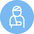 Icono de persona con brazo lastimado en circulo azul