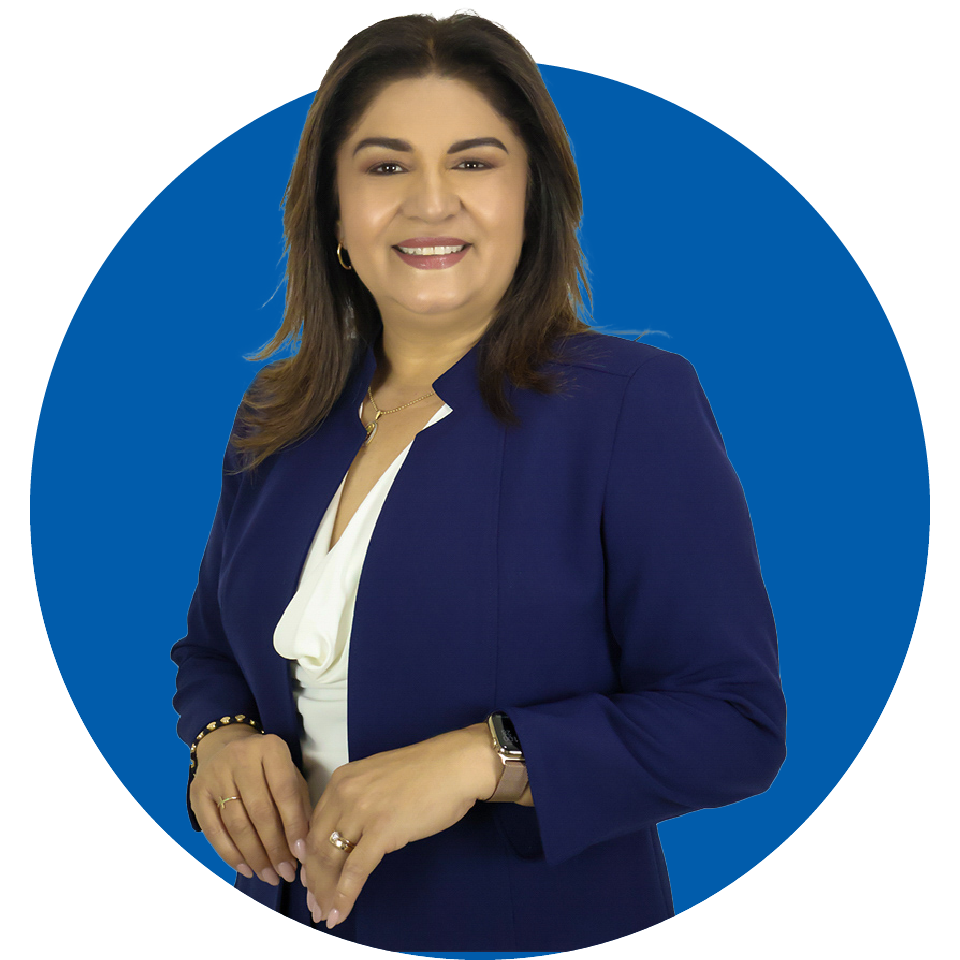 Mujer en circulo azul oscuro